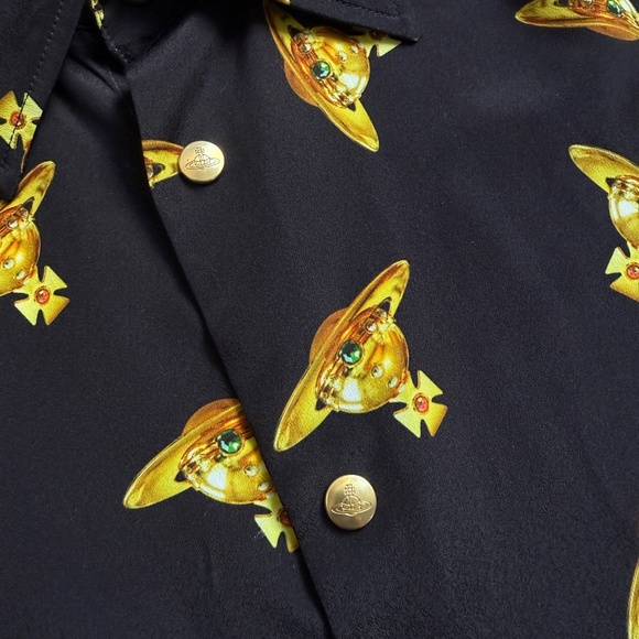 Vivienne Westwood All Over Orb Print Cropped Shirt w/ Metallic Buttons - Picture 11 of 14